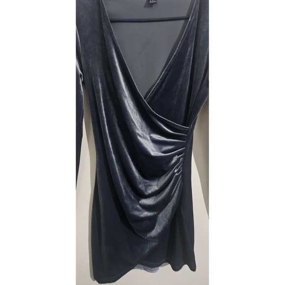 Shein Gray Velvet Wrap Dress Women M Sz 6  Holiday Party Festive Minimalist - Picture 6 of 9